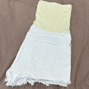 Pinkblush White Denim Maternity Shorts with Cream Waistband